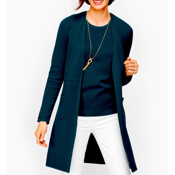Talbots Sweaters - NWT Talbots Forest Green Cotton Modal Seamed Duster Jacket Cardigan, Sz L